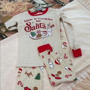 PJ Place Cream and Red Santa Pajama Set